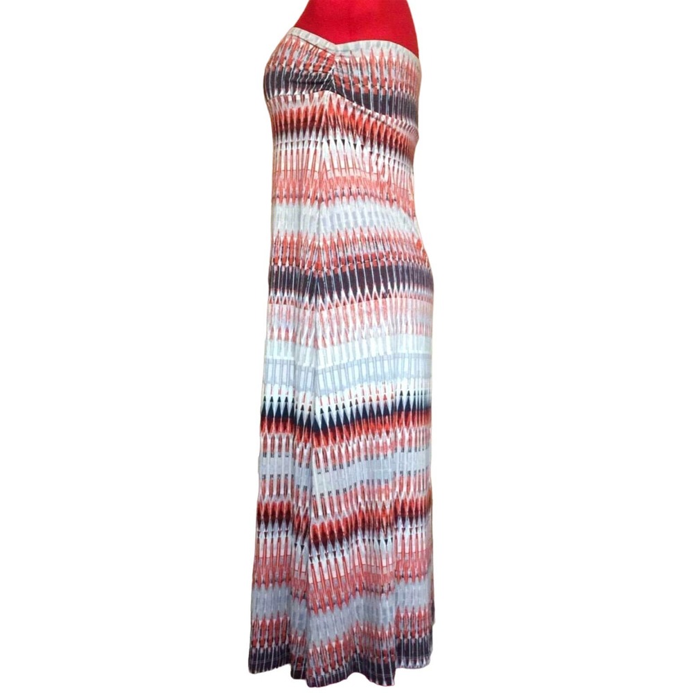 Synthia Rowley Geometric Striped Stretchy Jersey Strapless Rayon Maxi Dress Sz M